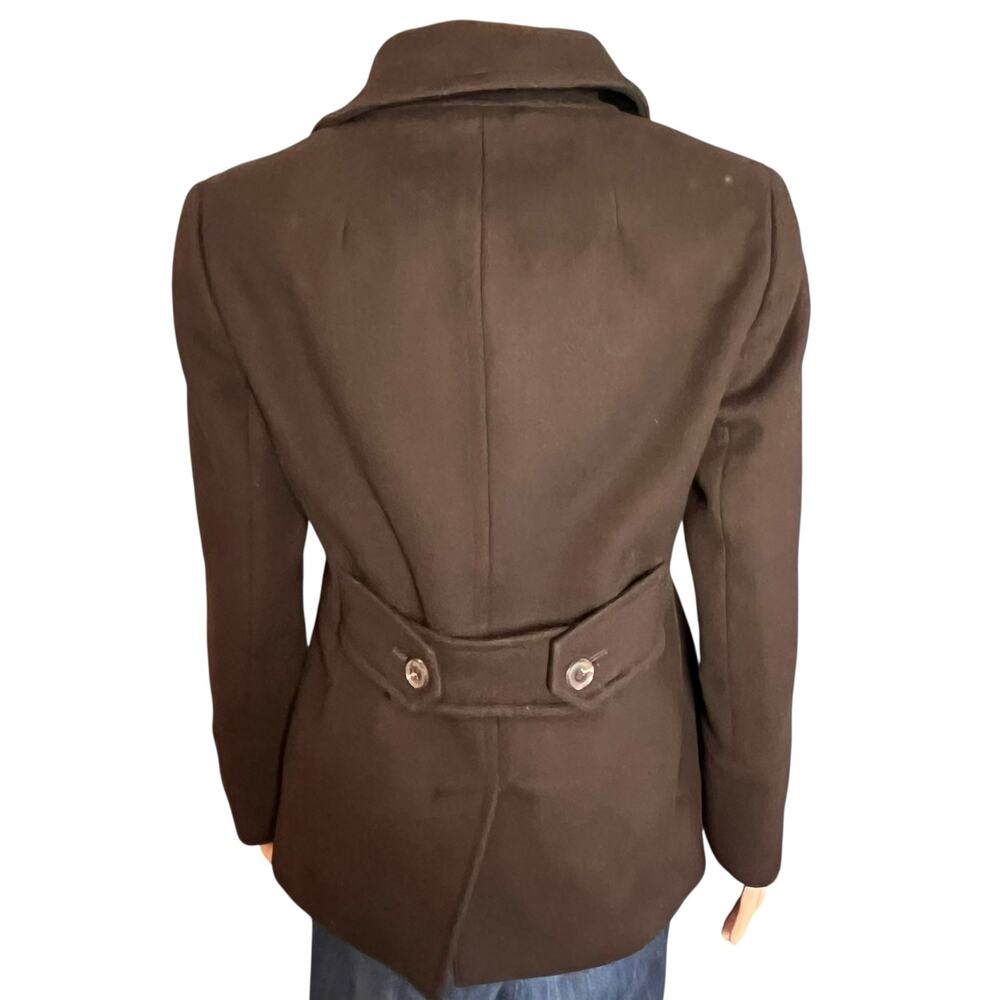 Calvin Klein Wool Car Coat 4P Brown Martingale Back Tortoiseshell Look Buttons - Picture 3 of 6